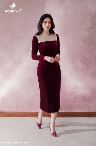 Đầm nhung mận ôm DL869