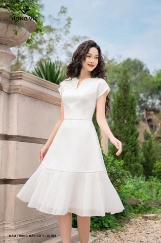 Đầm trắng mây cổ V DL558