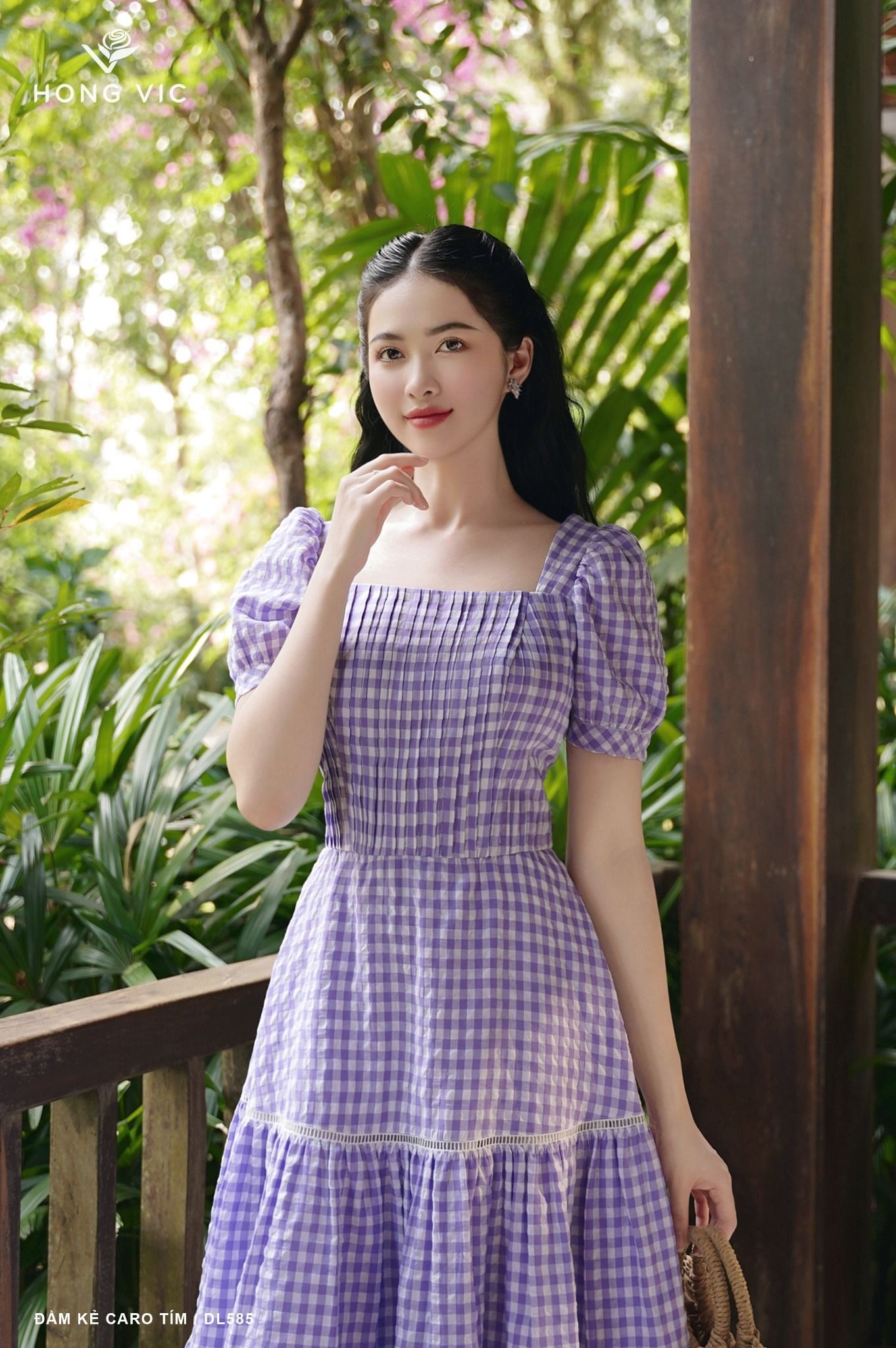 Váy smock kẻ caro tím  2 dây  MSP 939  Nắng Shop