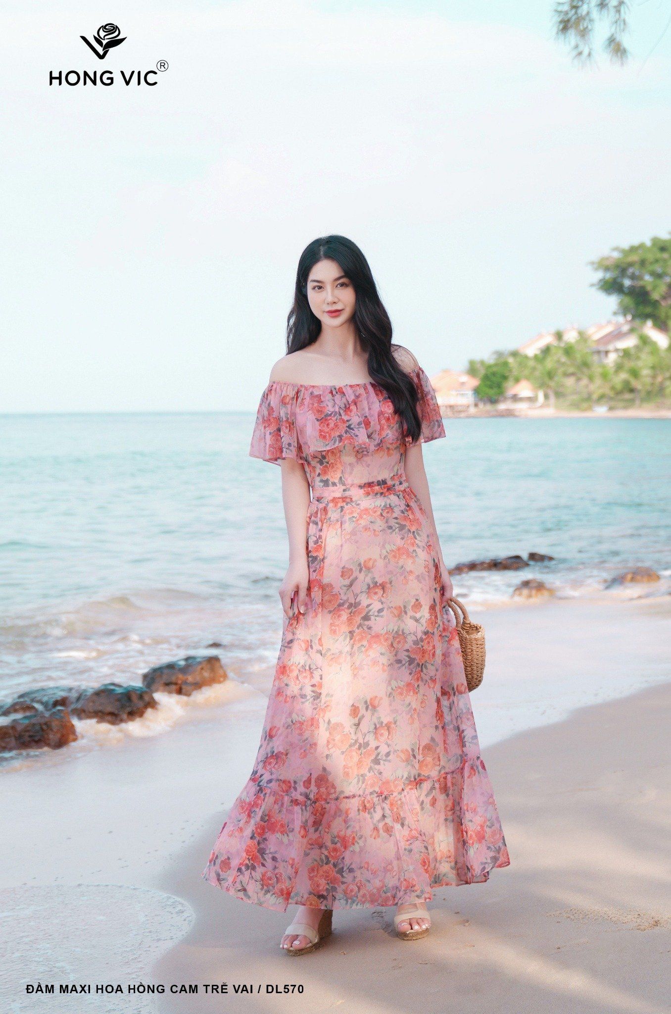 Đầm Maxi Voan Tơ Hoa Xanh – EM Wear