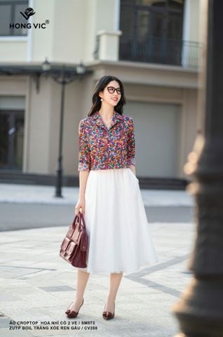 Áo croptop hoa nhí cổ 2 ve SM573