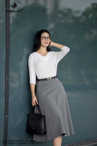 Áo cotton trắng cổ đổ SM718