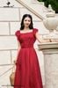 Đầm thêu hoa hồng đỏ dài DL806