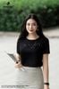 Áo cotton đen suông đính hoa đào SM513_basic