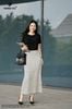 Áo cotton đen suông đính hoa đào SM513_basic