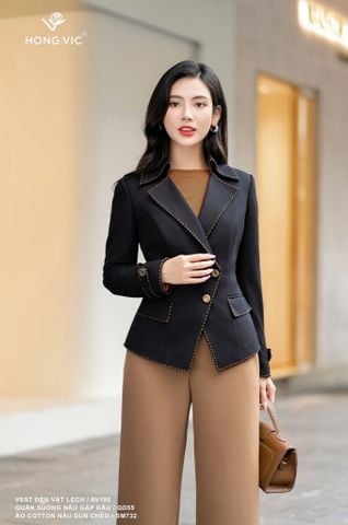 Vest đen vạt lệch AV190