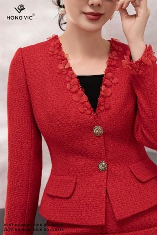 Vest dạ ngọc bích đỏ AV223