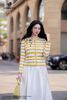 Áo cardigan len kẻ vàng trắng AL41