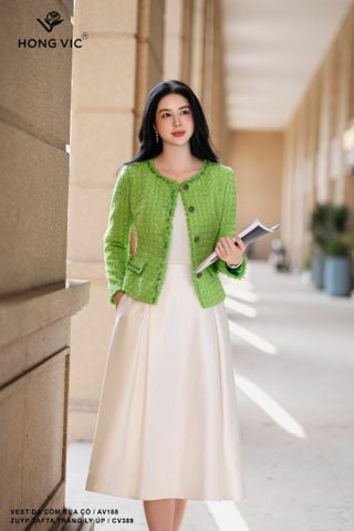 Vest dạ cốm rua cổ AV188
