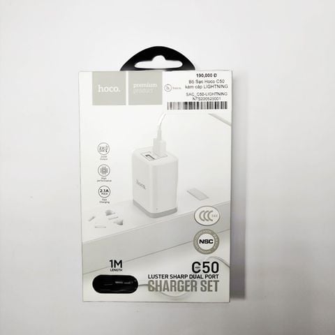 Bộ Sạc Hoco C50 Kèm Cáp Sạc Lightning