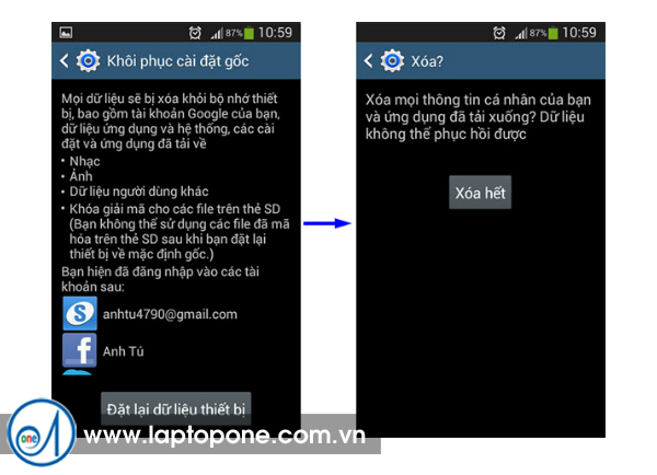 Cách khôi phục cài đặt gốc điện thoại Sky