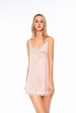  Dreamy VS03-54 Váy ngủ lụa cao cấp mặc nhà 2 dây phối ren màu hồng 