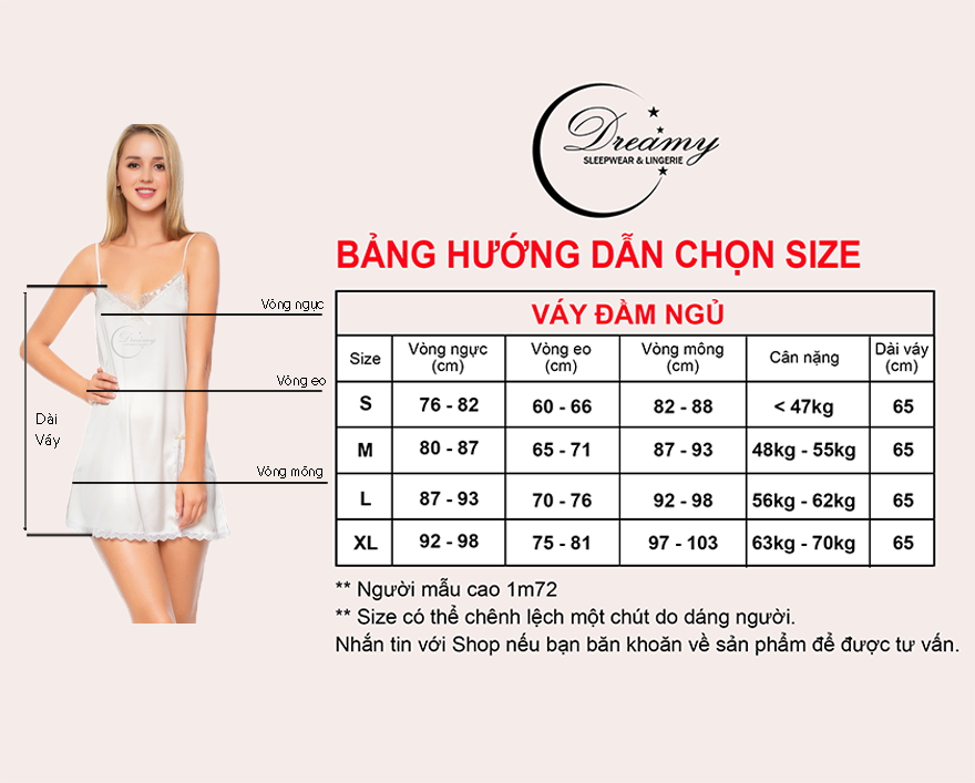  Dreamy VS02-06 Váy ngủ lụa cao cấp dáng suông phối ren xẻ tà màu trắng 