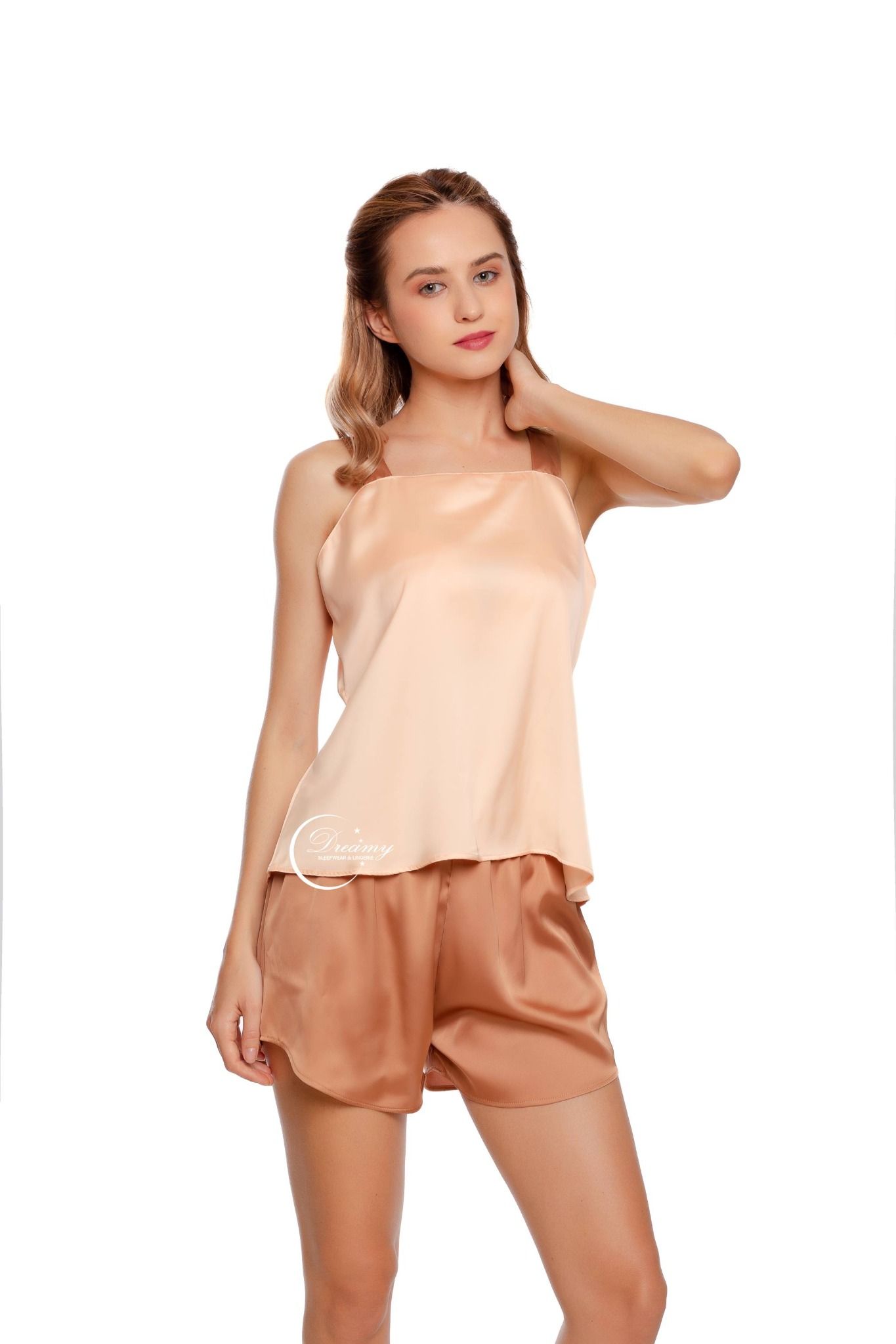  Dreamy- DN22- Đồ bộ quần ngắn áo 2 dây dáng suông nhẹ nhàng nữ tính đồ bộ mặc nhà thoải mái có màu nâu 