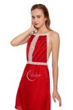  Dreamy - VX25- Váy ngủ lụa 2 dây dáng xòe chéo lưng phối ren trắng siêu gợi cảm có 3 màu tím, đỏ đô, xanh ngọc 