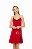  Dreamy-VS17- Váy ngủ lụa cao cấp, váy ngủ nữ 2 dây phối ren dáng suông xẻ tà có 2 màu đỏ và đen 