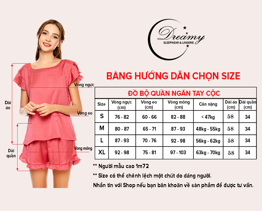  Dreamy- DN19- Đồ bộ ngủ lụa cao cấp, đồ bộ ngủ nữ trơn tay cộc phối tay bèo quần bèo màu hồng vôi 