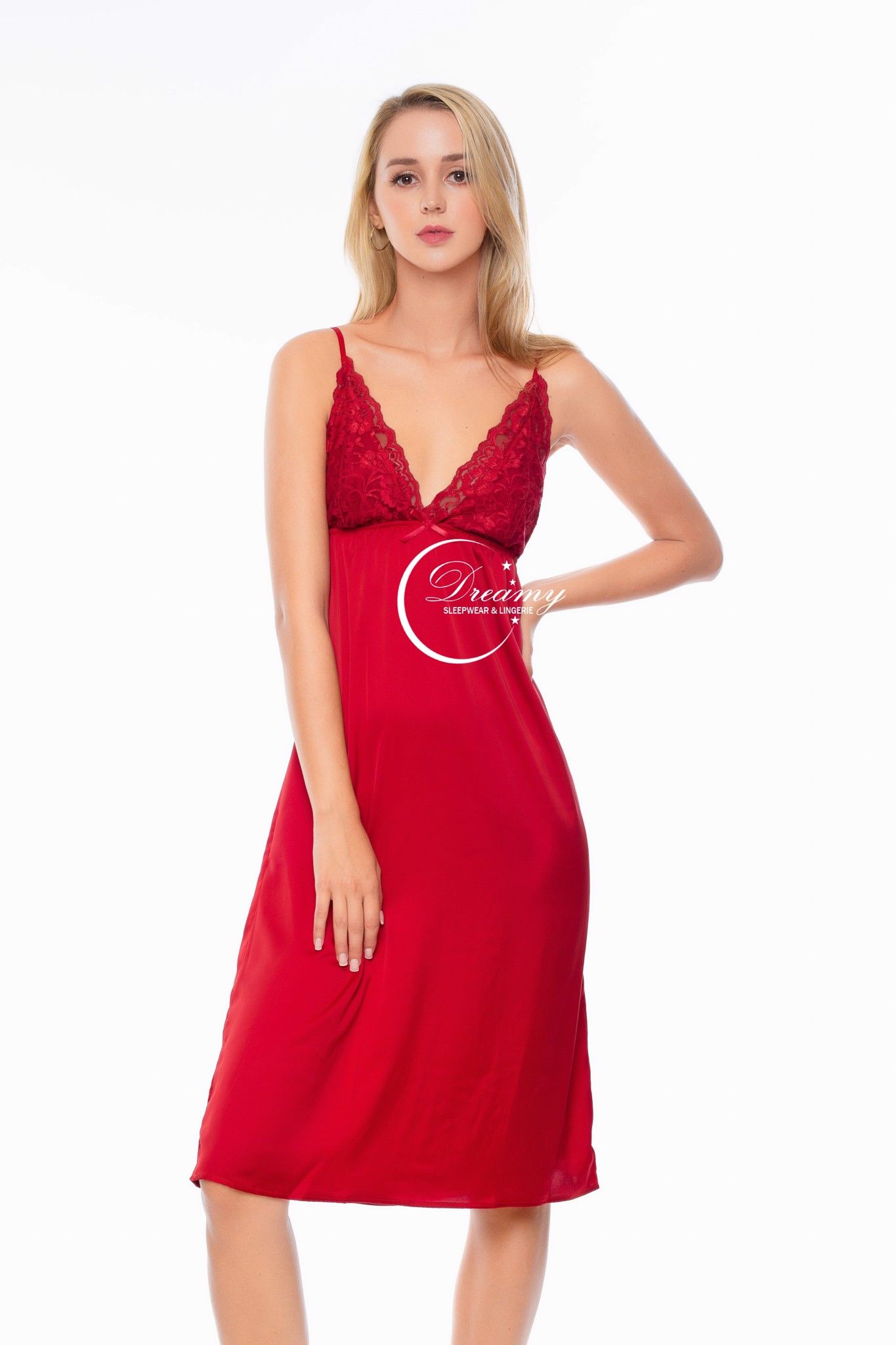 Dreamy VD01 Váy ngủ lụa cao cấp mặc nhà dáng dài 2 dây phối ren có 4 màu trắng đen xanh đen và đỏ đô 