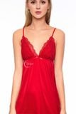  Dreamy VX11 Váy ngủ lụa cao cấp hai dây ren 3D xẻ đùi, cổ ren xẻ ngực chữ V sexy có 2 màu đỏ đô và nude đồng 