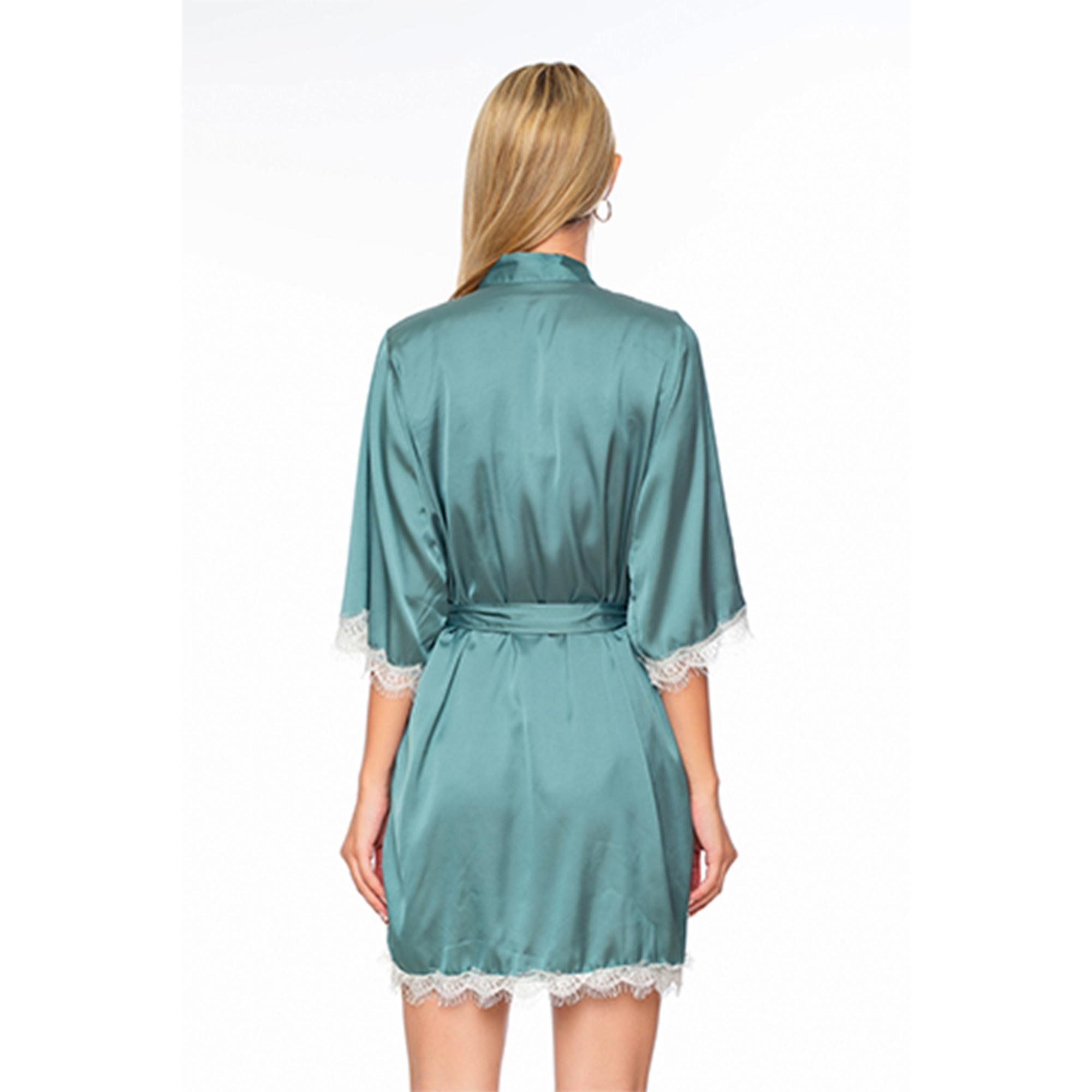  Áo choàng lụa cao cấp nữ phối ren mềm mại màu xanh bơ Dreamy CL04-18 
