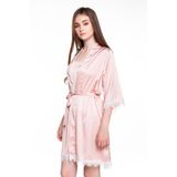  Áo choàng lụa, áo choàng ngủ nữ cao cấp nữ phối ren mềm mại màu hồng pastel Dreamy CL03-54 