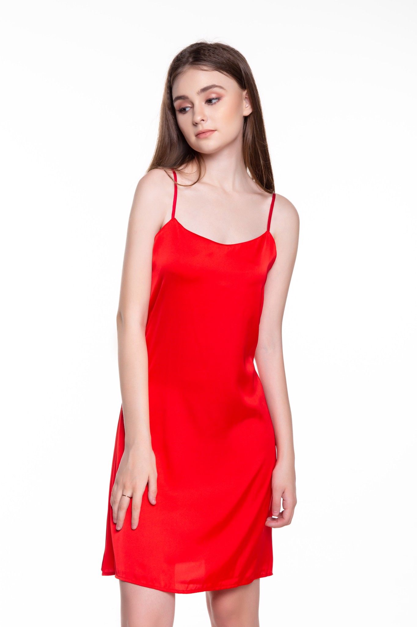  Dreamy VS04 Váy ngủ suông hai dây nhiều màu quyến rũ có 3 màu đỏ đen và hồng pastel 