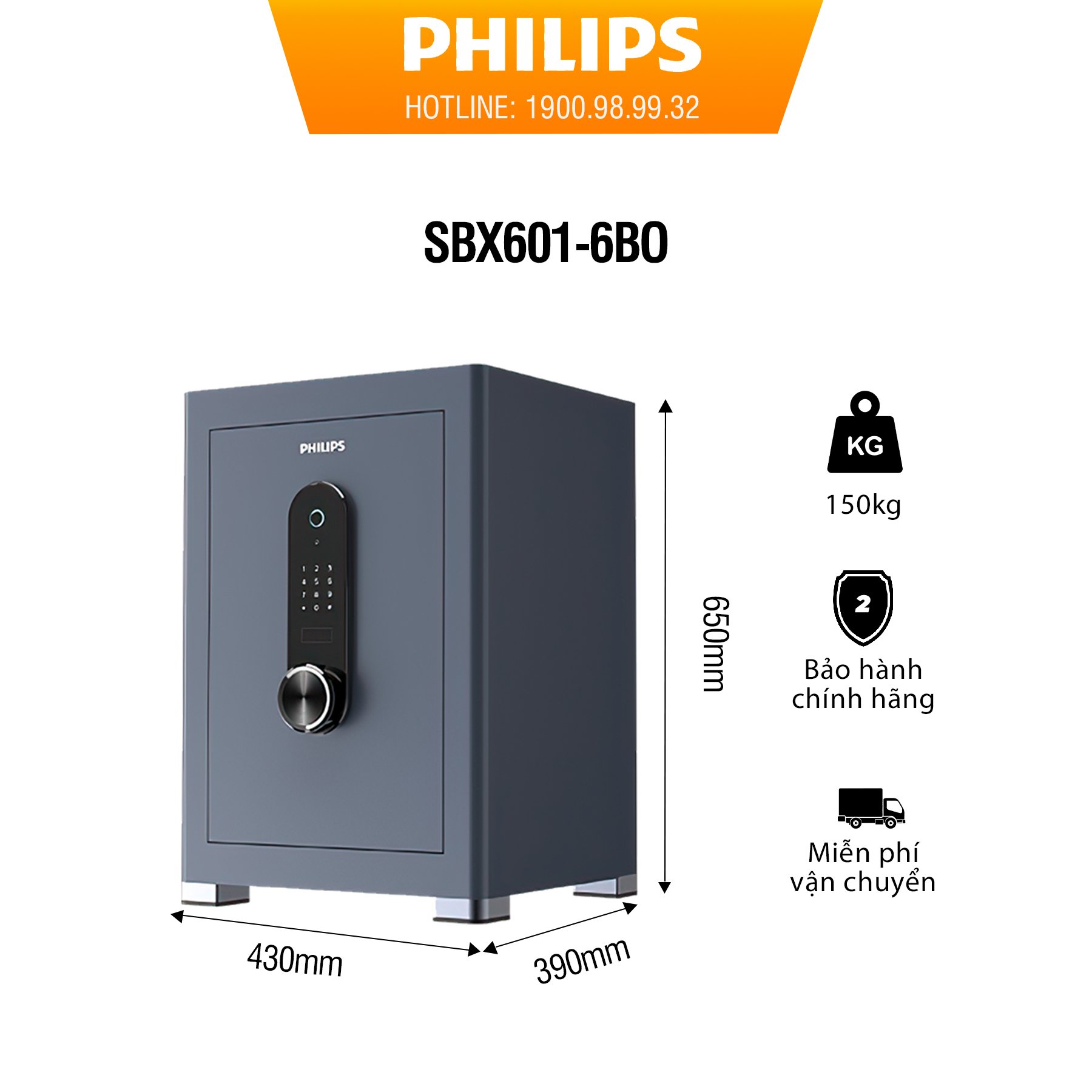 Két sắt Philips SBX601-6B0 Khóa Vân Tay Điện Tử Thông Minh Nhập Khẩu Chính Hãng