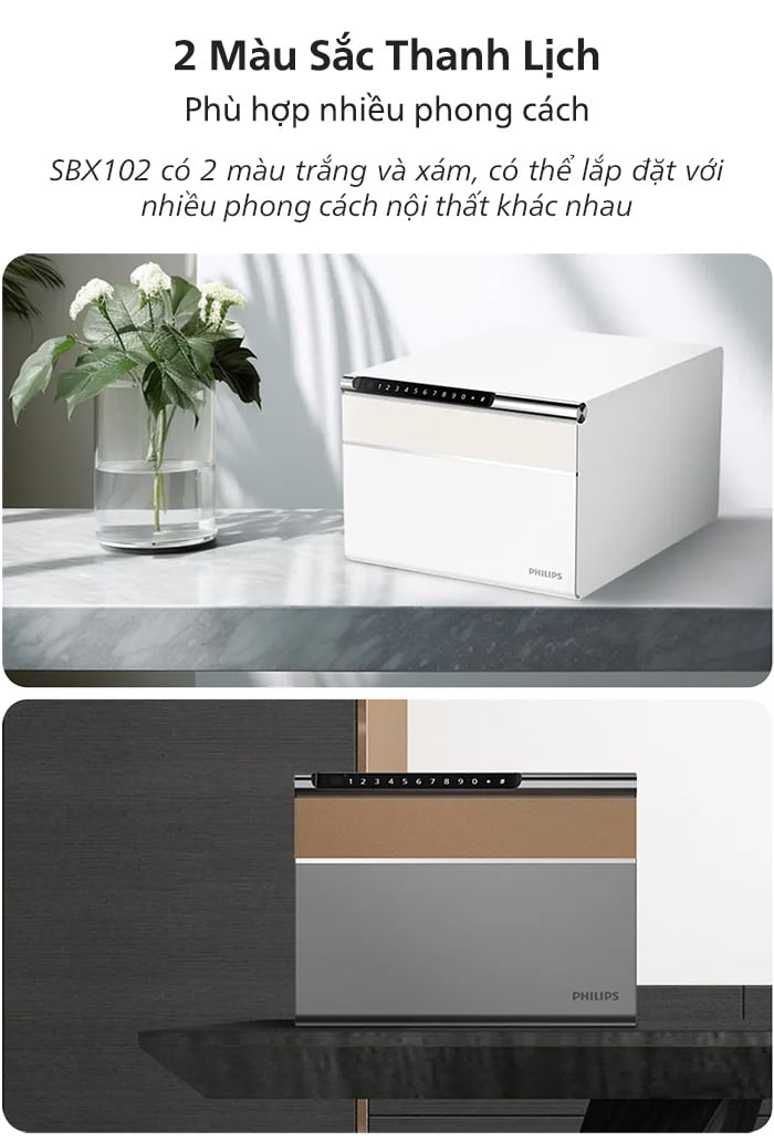 Két sắt mini Philips SBX102 khóa vân tay điện tử, khung thép toàn thân