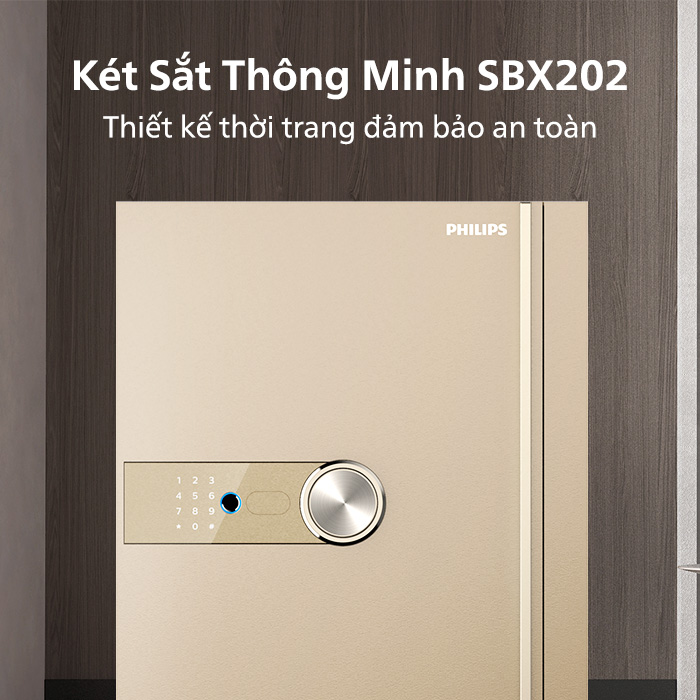 Két sắt nhập khẩu thông minh cao cấp Philips SBX202 6C0 Khóa bảo mật vân tay điện tử, Khung thép Carbon