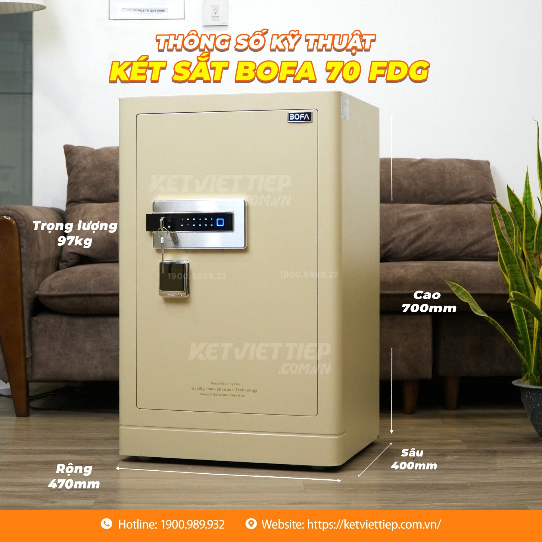 Két Sắt nhập khẩu Bofa FDG-A1/D-70 Khóa Vân Tay Điện Tử, Kết nối app thông minh