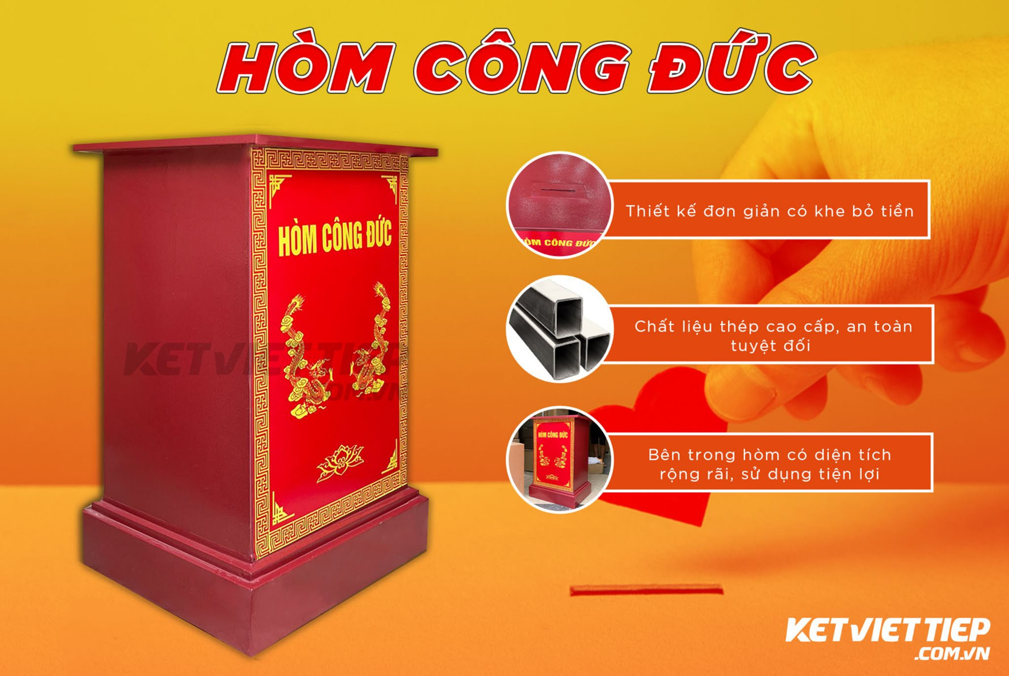 Két sắt công đức có khe bỏ tiền CDK54 khóa cơ chống cháy