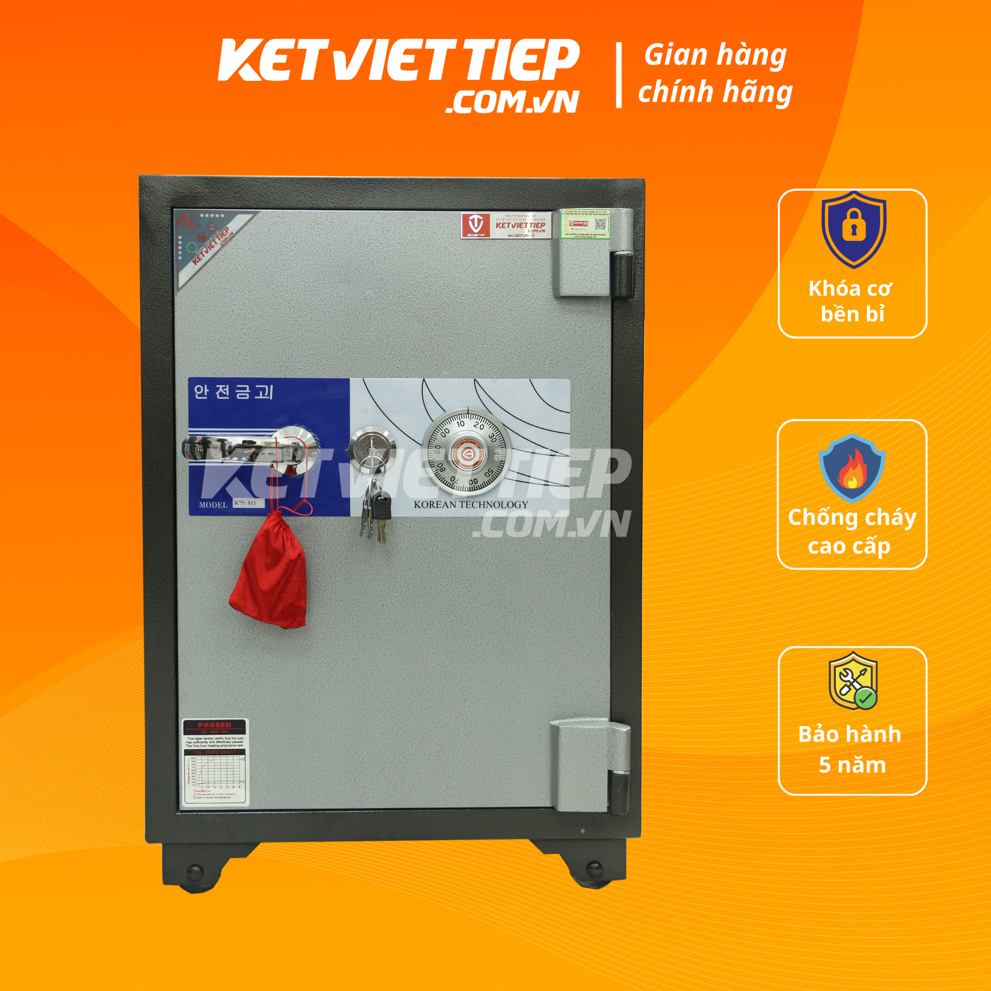 Két Sắt Việt Tiệp chính hãng KVT86 Khoá Cơ chống cháy 1670oC