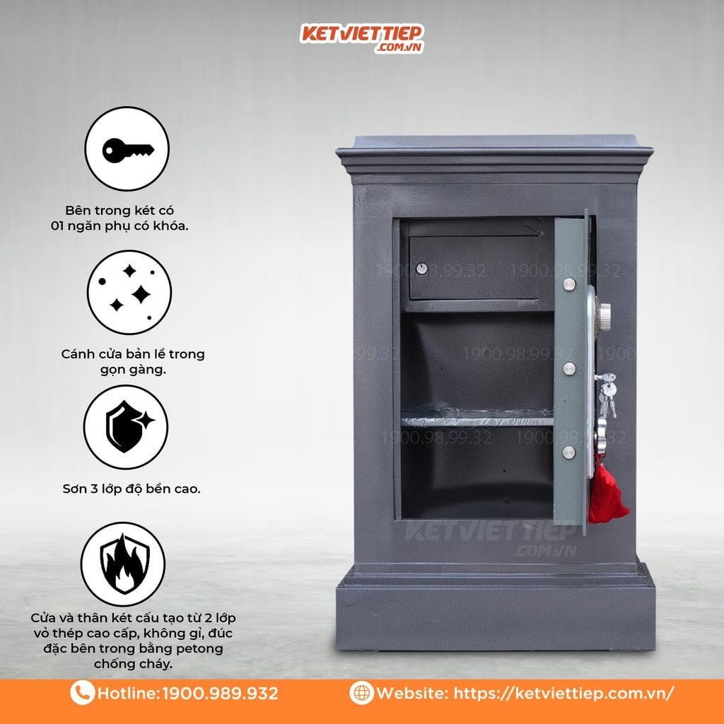 Két Sắt Việt Tiệp chính hãng K75KC Khóa Cơ chống cháy thép đặc dầy 5 ly chống cậy phá