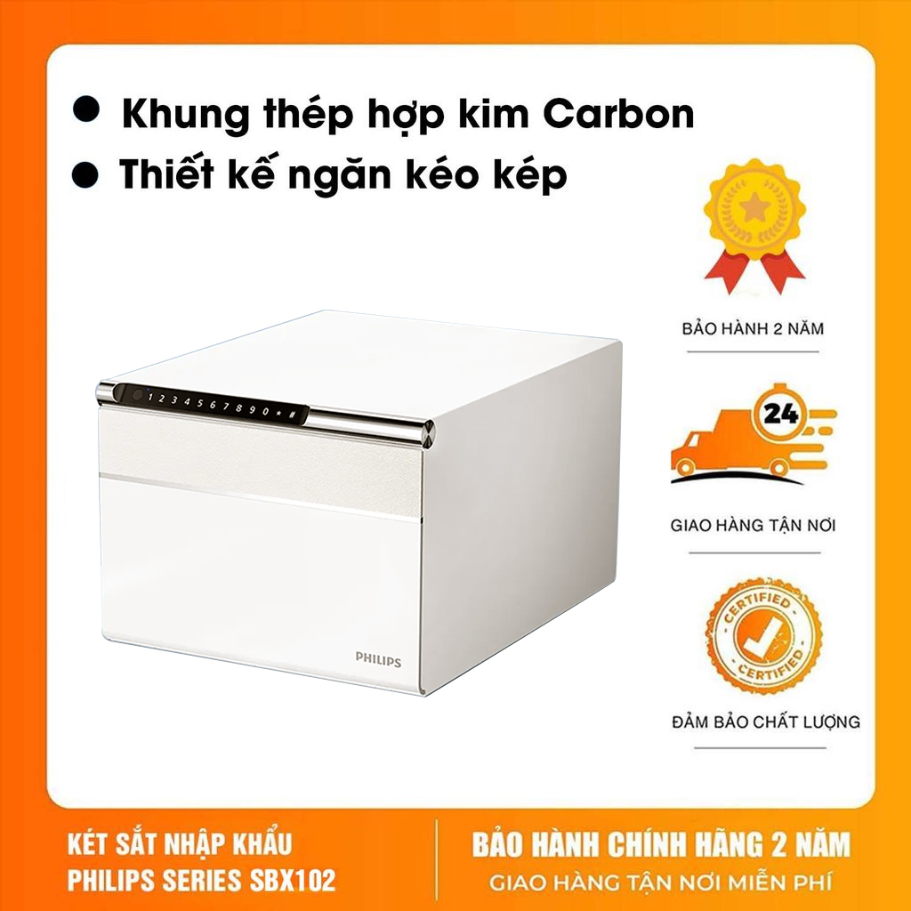 Két sắt mini thông minh Philips SBX102 khóa vân tay điện tử màu trắng