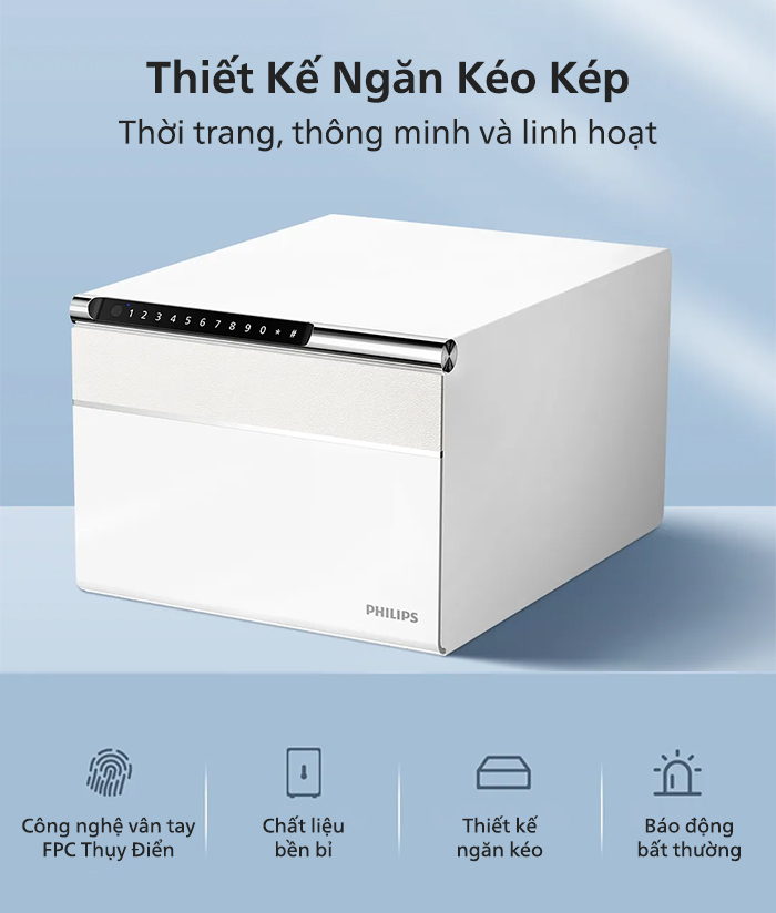Két sắt mini thông minh Philips SBX102 khóa vân tay điện tử màu trắng