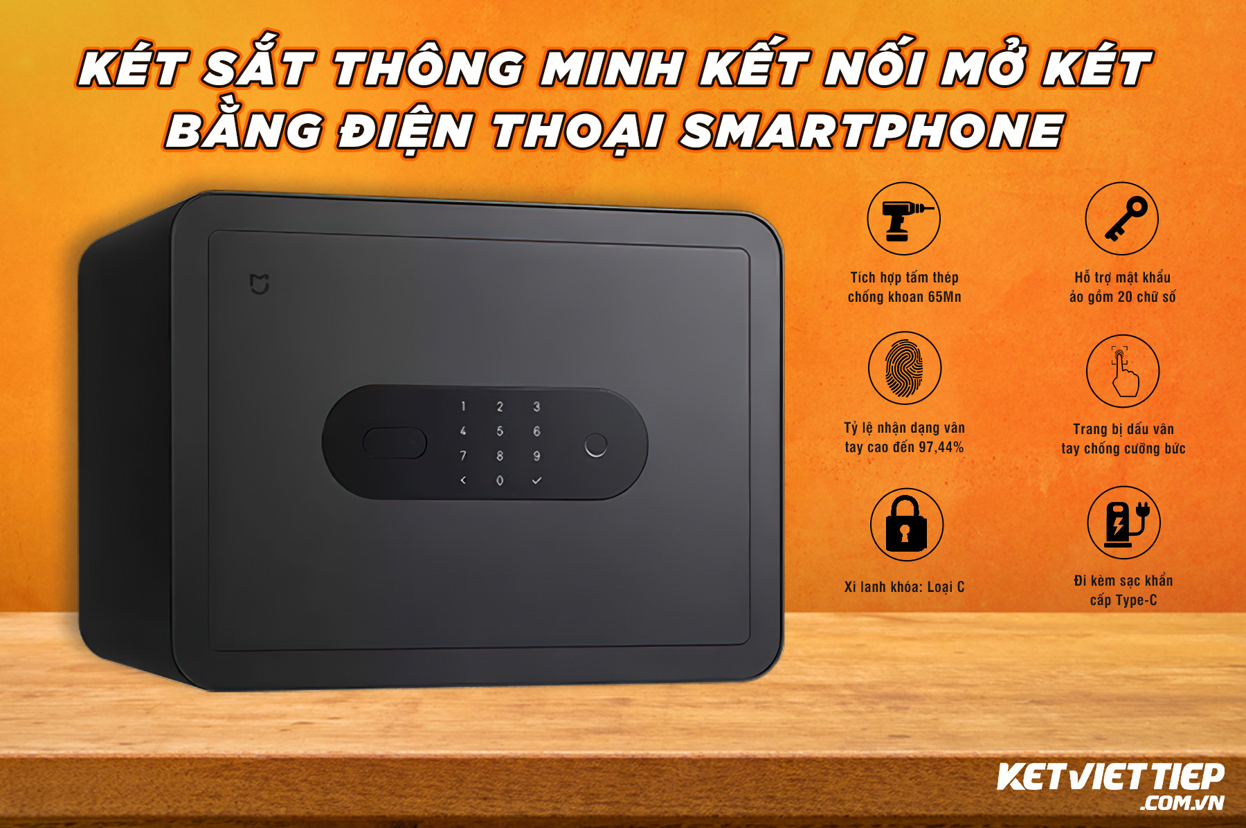 Két sắt Xiaomi thông minh Kết nối mở khóa bằng điện thoại Smartphone KS232