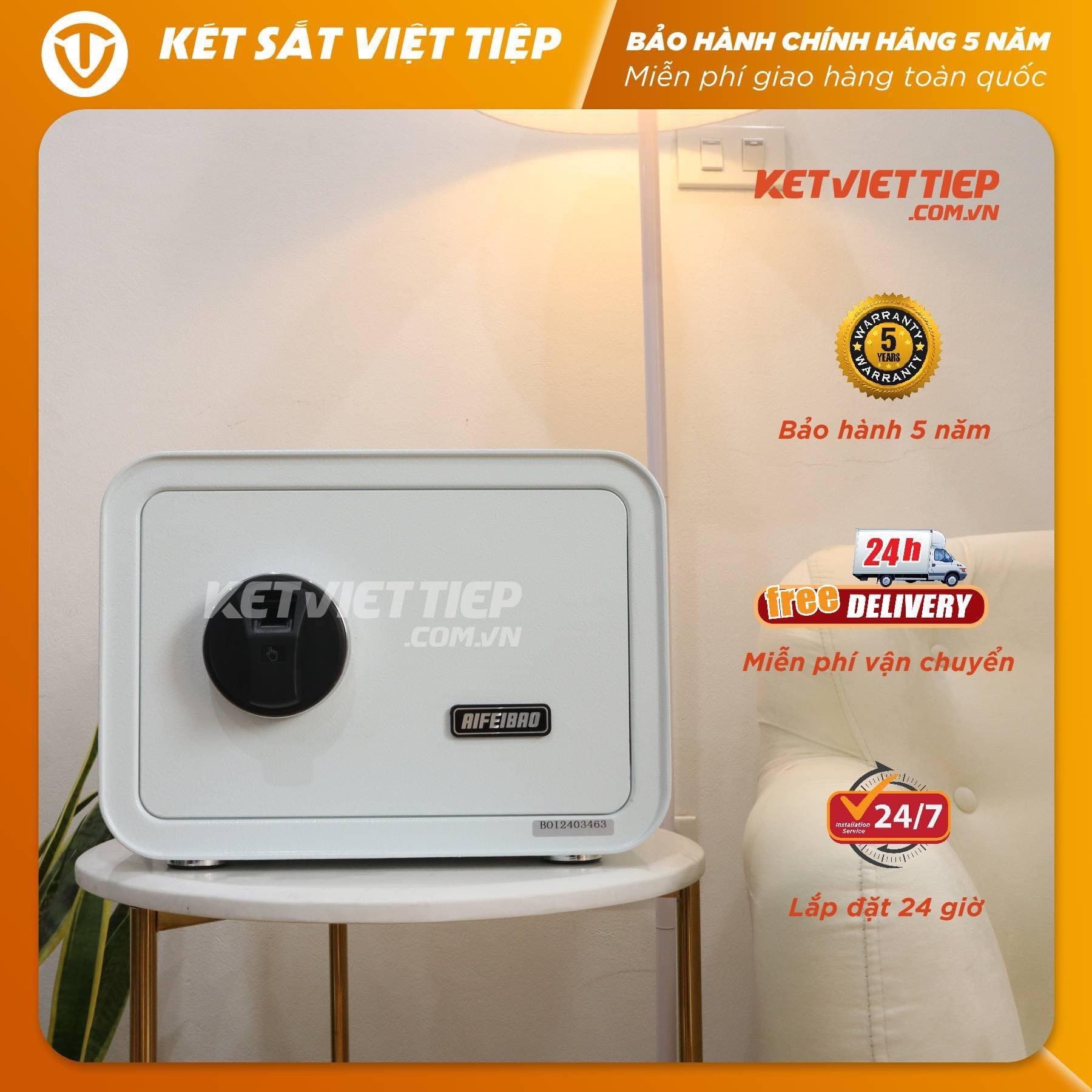Két sắt mini vân tay VT25S5 Trắng nội thất bọc da cao cấp cài đặt 30 vân tay khác nhau