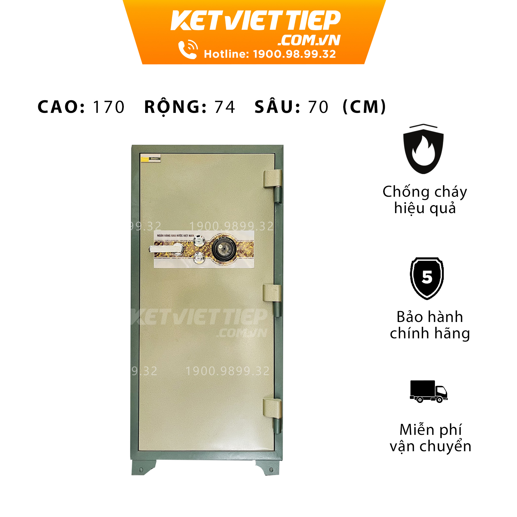 Két sắt ngân hàng chống cháy cao cấp Bmec KVT2025 khóa cơ mã