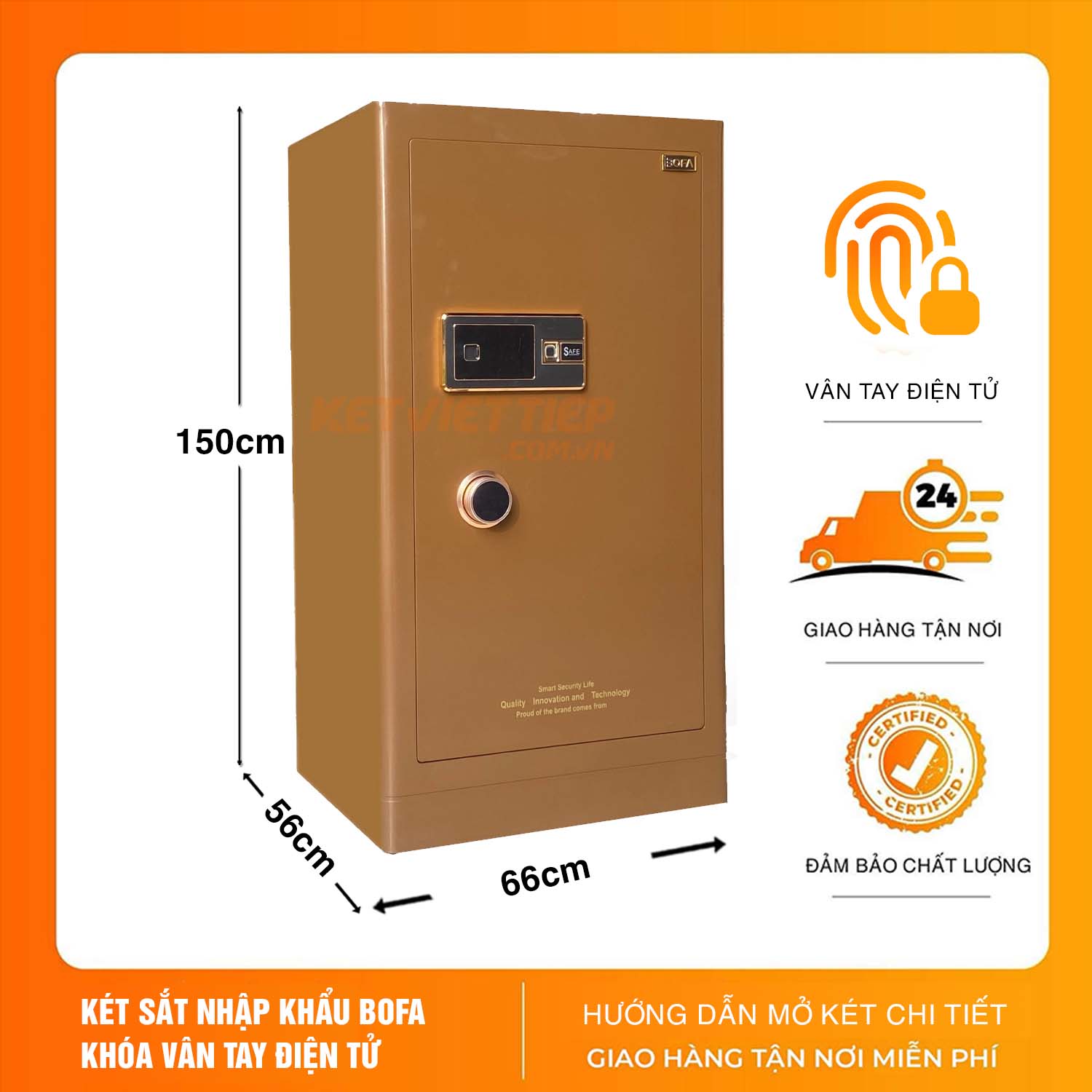 Két sắt nhập khẩu Bofa BF-V-150BS2 Công Nghệ Khóa vân tay điện tử, Kết nối app điện thoại