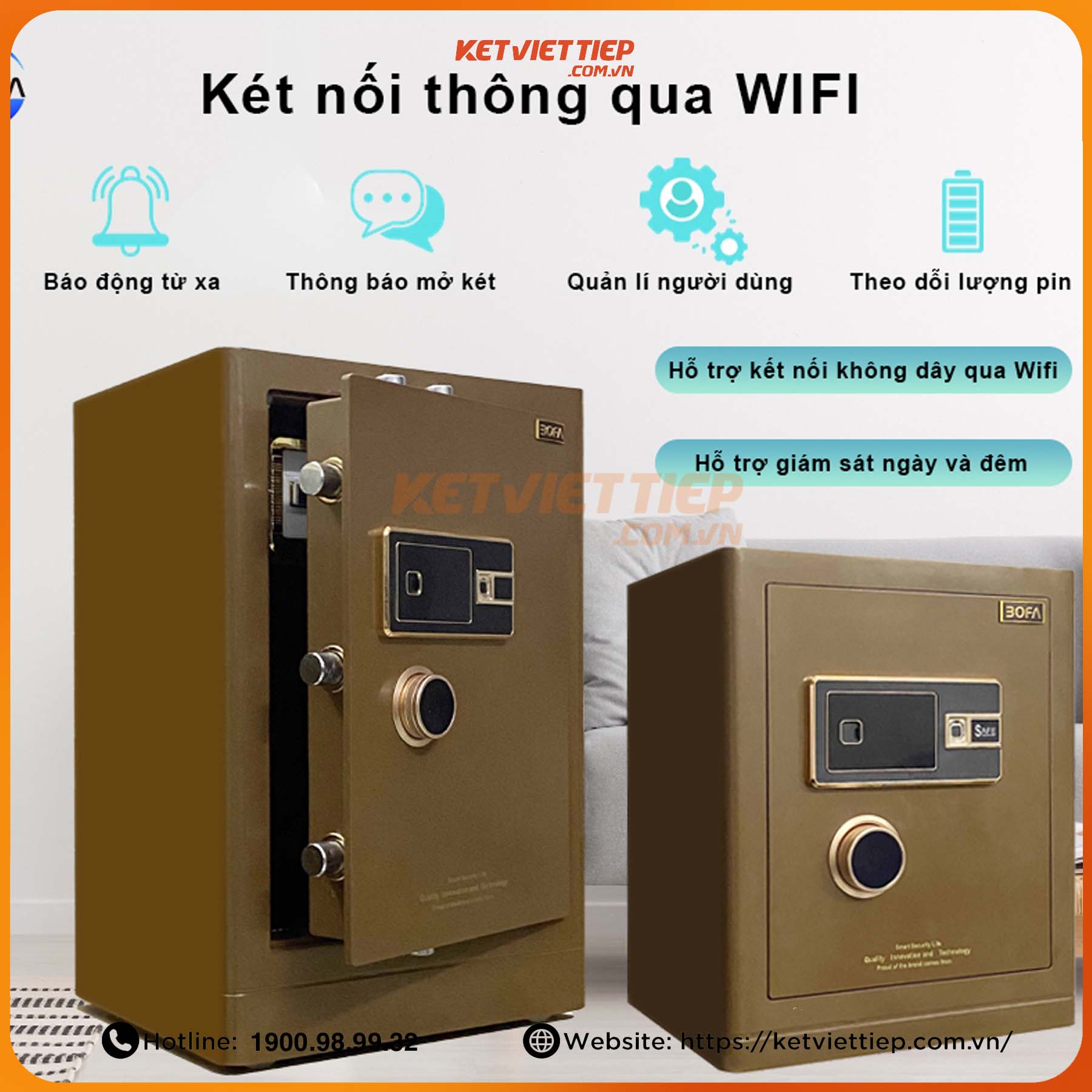 Két sắt nhập khẩu Bofa BF-V-150BS2 Công Nghệ Khóa vân tay điện tử, Kết nối app điện thoại