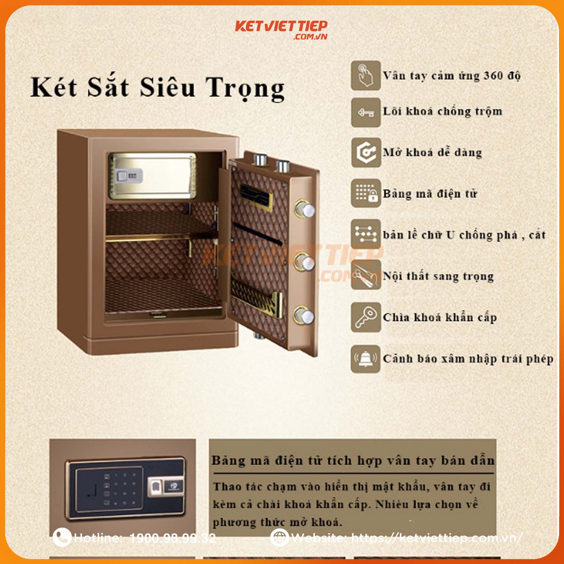 Két sắt nhập khẩu Bofa BF-V-45BS2 Khóa Vân Tay Điện Tử