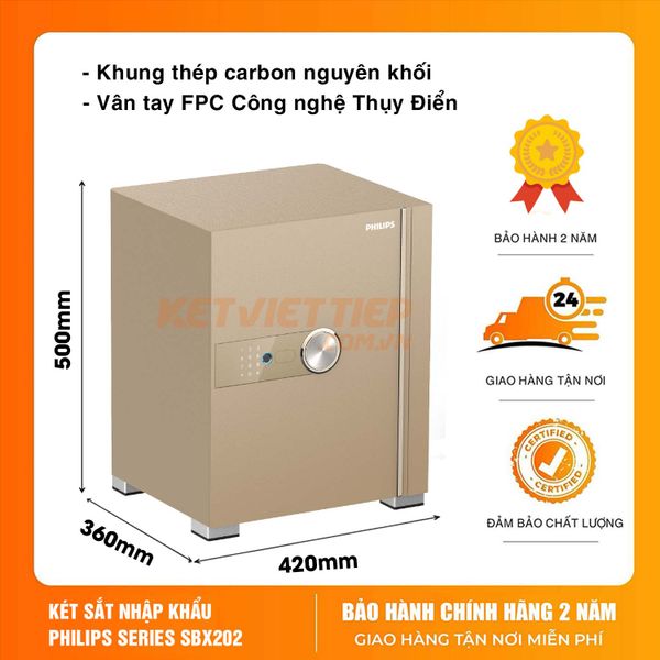 Két sắt nhập khẩu thông minh Philips SBX202 5C0 Khóa bảo mật vân tay điện tử, Khung thép Carbon