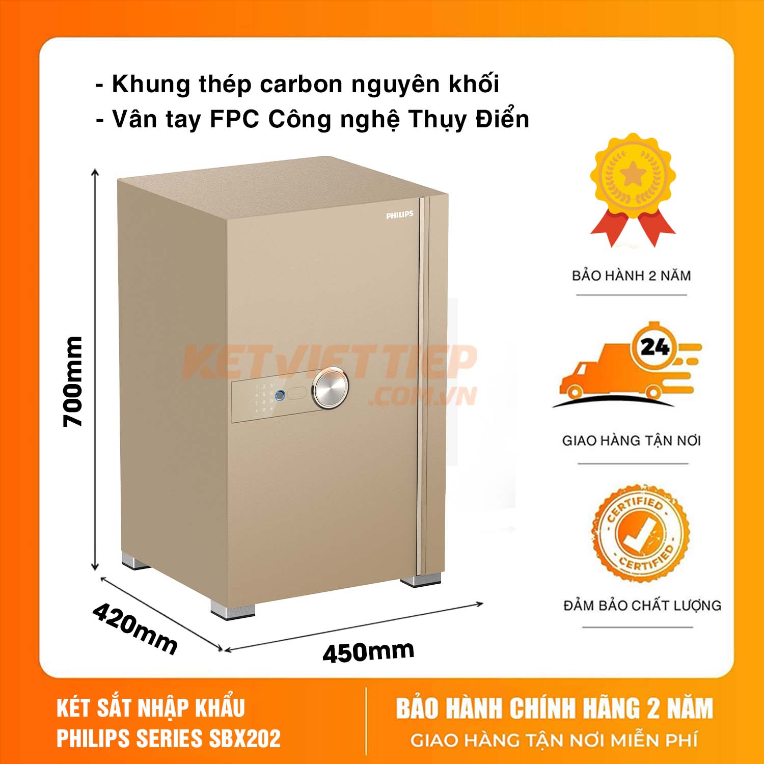 Két sắt nhập khẩu thông minh Philips SBX202 7C0 Khóa bảo mật vân tay điện tử, Khung thép Carbon