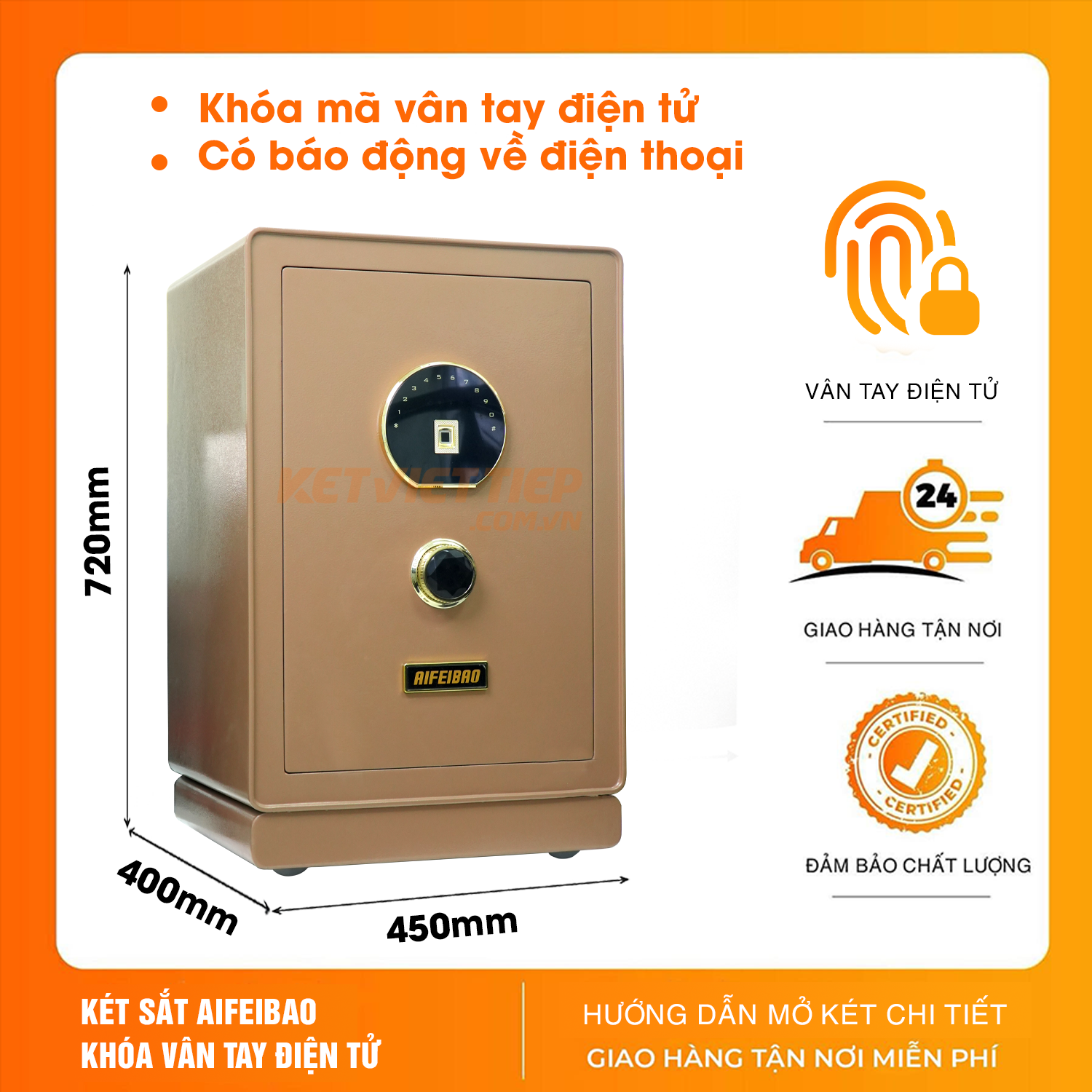 Két sắt nhập khẩu cao cấp Aifeibao HK-A1/D-70-TS khóa vân tay điện tử, có cảnh báo về điện thoại