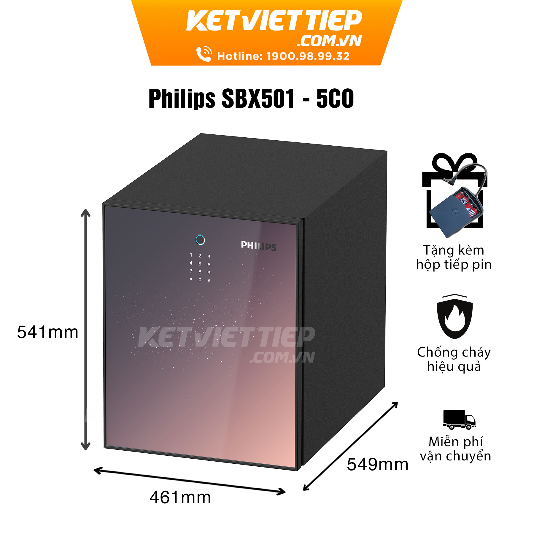 Két sắt nhập khẩu thông minh chống cháy Philips SBX501-5C0