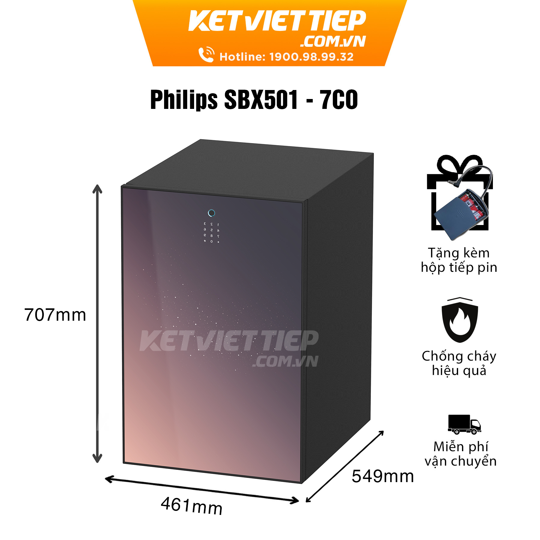 Két sắt nhập khẩu cao cấp chống cháy Philips SBX501-7C0