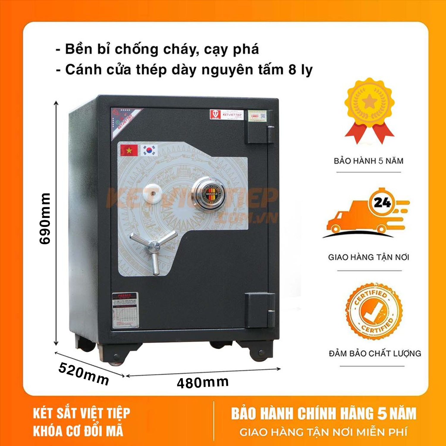 Két sắt Việt Tiệp siêu cường KVTSC188 khóa cơ đổi mã