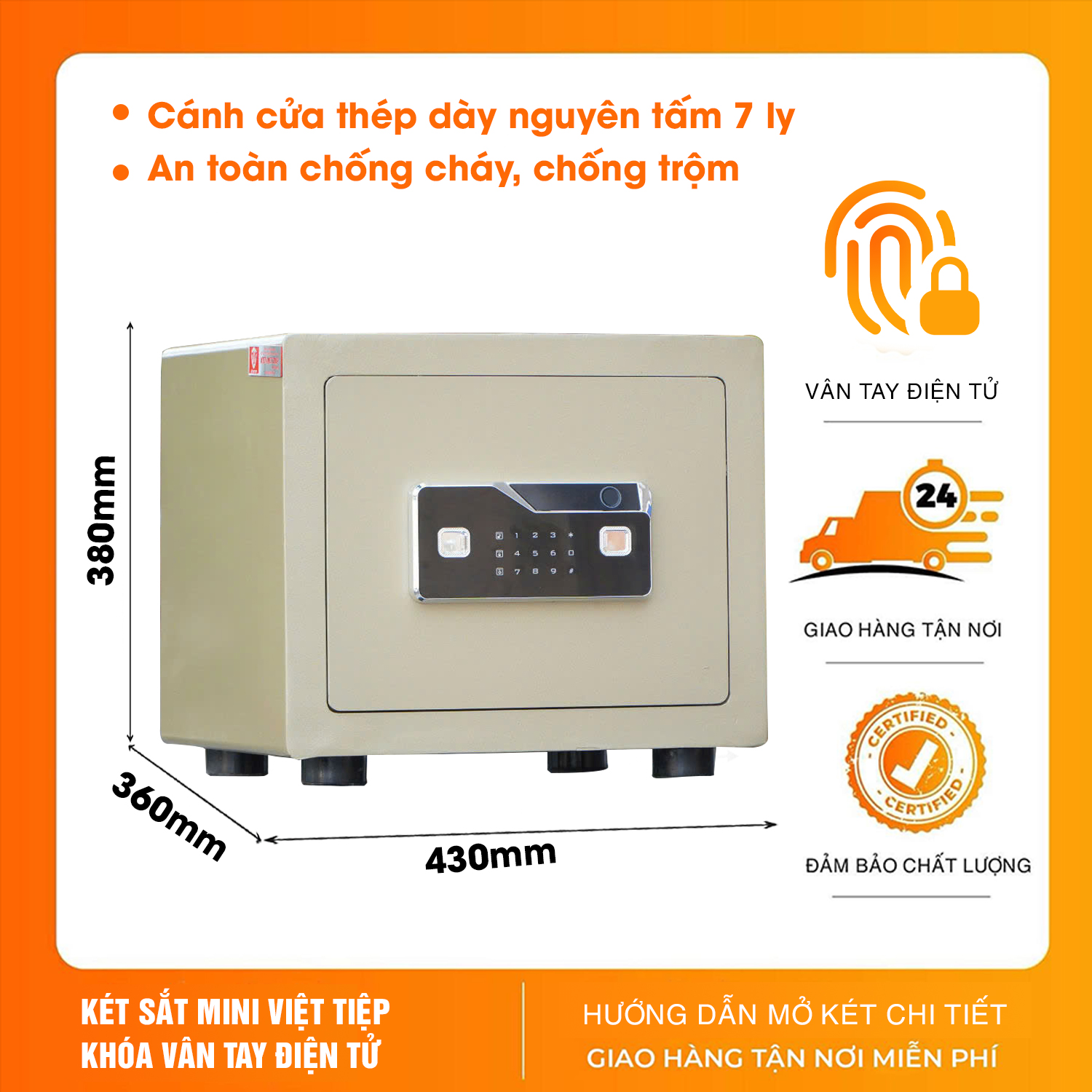 Két Sắt Vân Tay Việt Tiệp KVT38VT cánh dày thép tấm