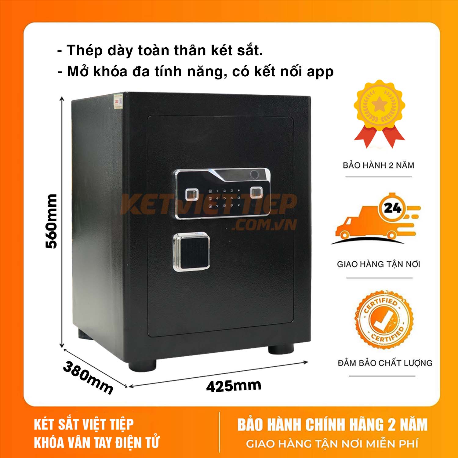 Két Sắt Việt Tiệp Vân Tay Điện tử KVTSC60 Chống cháy, Báo Động về Điện Thoại