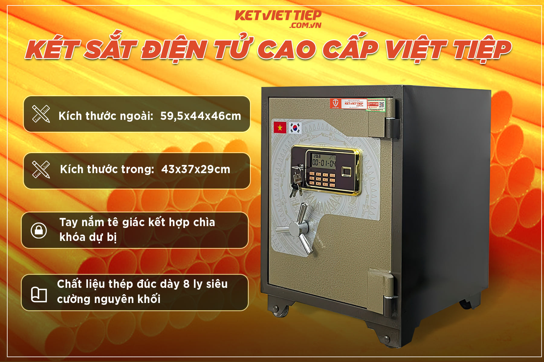 Két sắt Việt Tiệp siêu cường KVTSC45 điện tử thép đúc